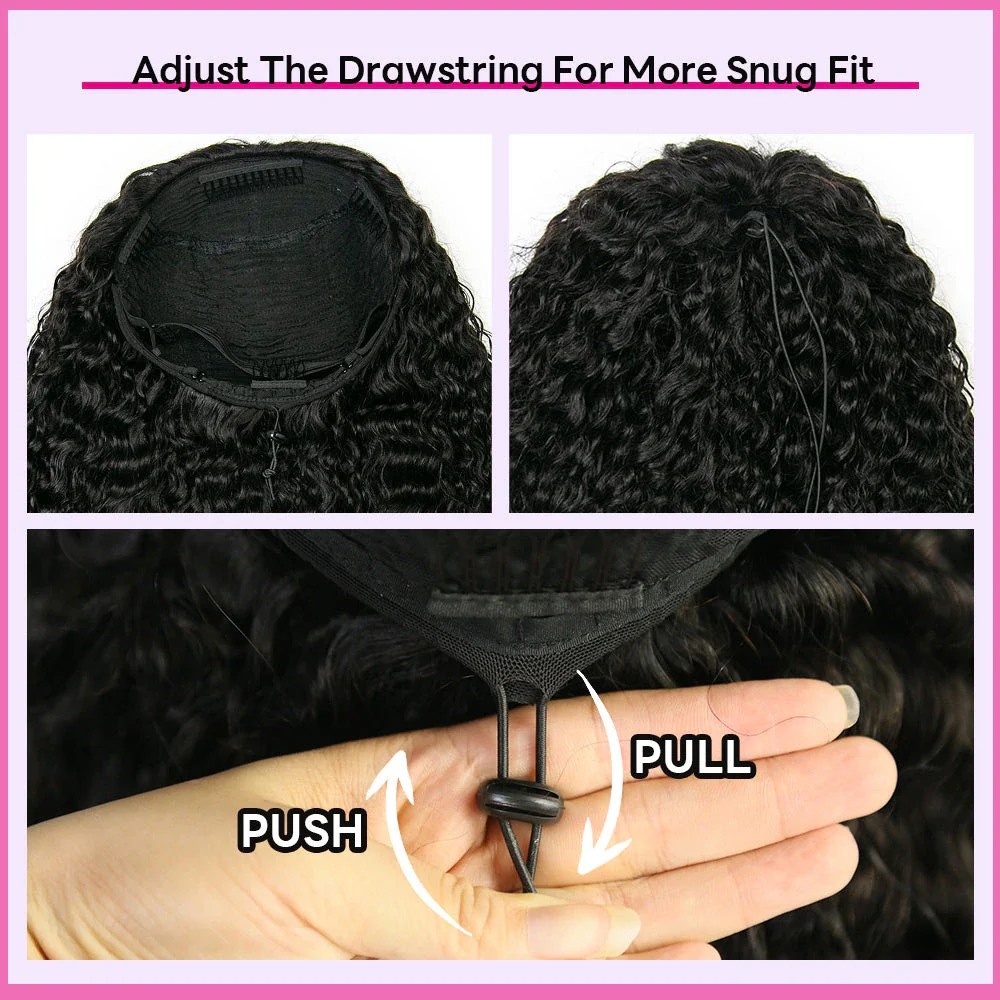 Water Burmese Curly 3/4 Half Wig Drawstring Flip Over Human Hair Wig - Image 3