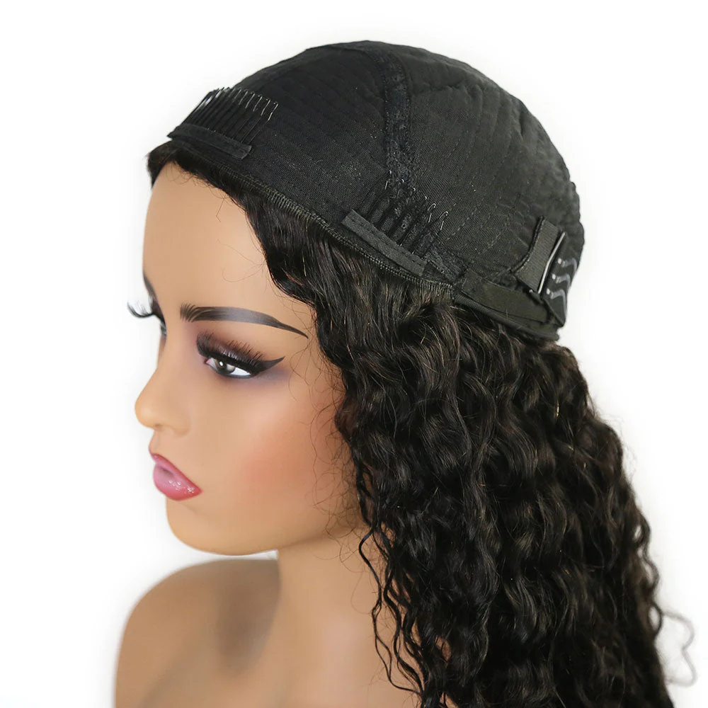 Water Burmese Curly 3/4 Half Wig Drawstring Flip Over Human Hair Wig - Image 4
