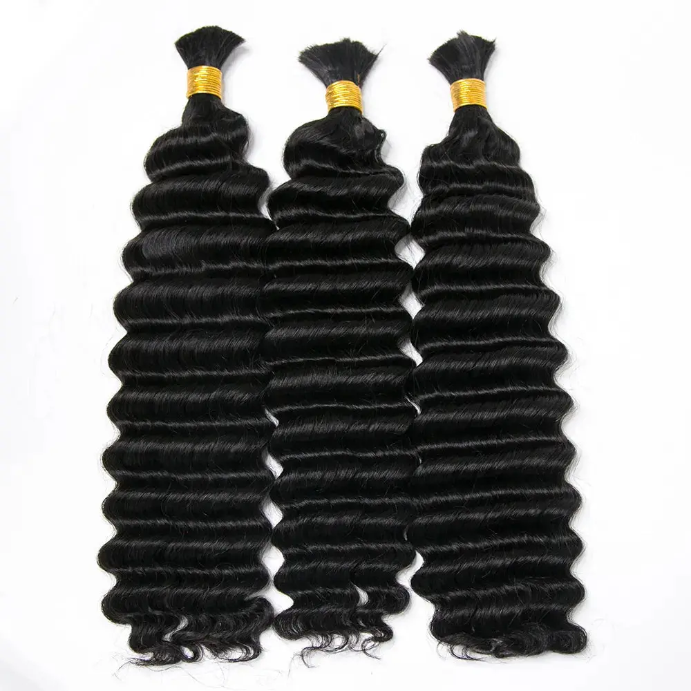 Double Drawn Bulk  Human Braiding Hair Deep Wave - Image 8