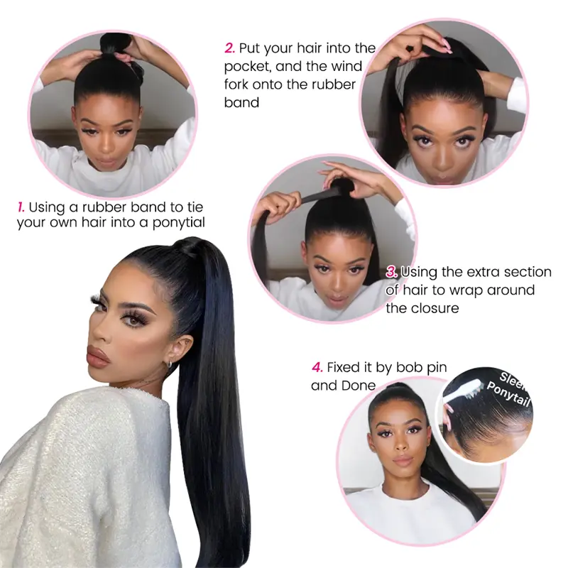Wrap Around Ponytail Water Wave Brazilian Human Hair - Image 4